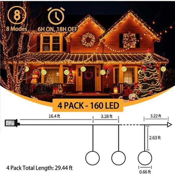 4 Pack 160Led Christmas Ball Lights for Tree Outdoor, 8 Modes 7.87in Globe Light - Picture 2 of 7